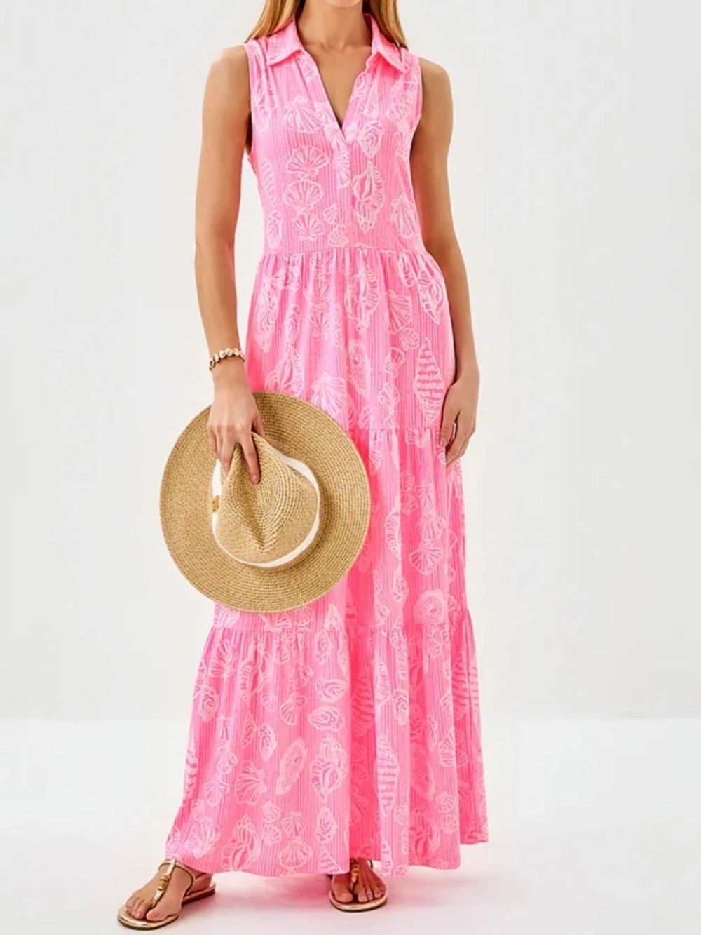 Lilly Pulitzer Sz XXL Riegan Maxi Dress Rousseau Pink Cool As Shell